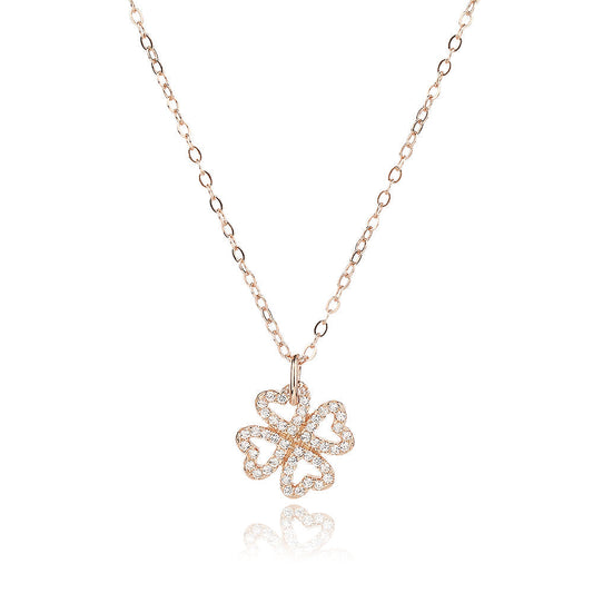 שרשרת עלה תלתן כסף 925 זהב אדום NOT JUST LUCK