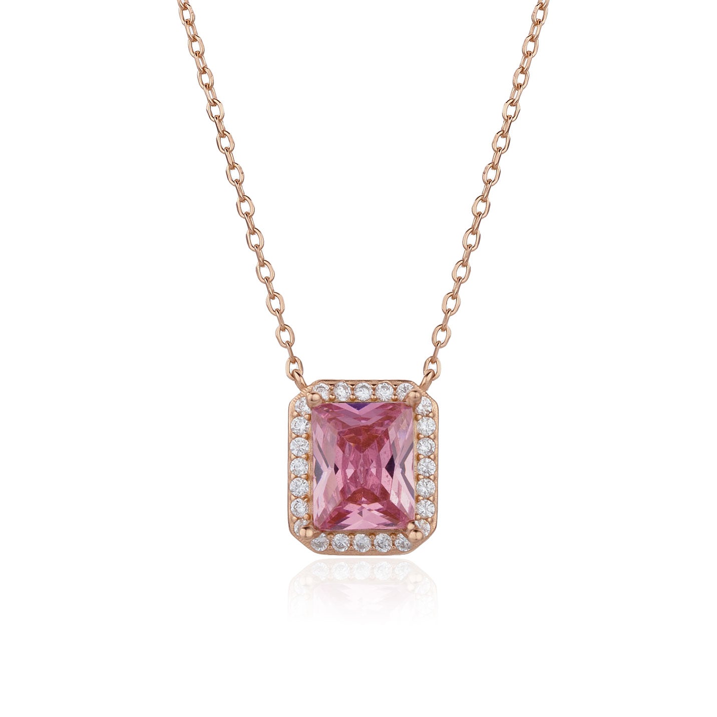 שרשרת אבן גדולה ורודה משובצת כסף 925 זהב אדום !BLING IT ON