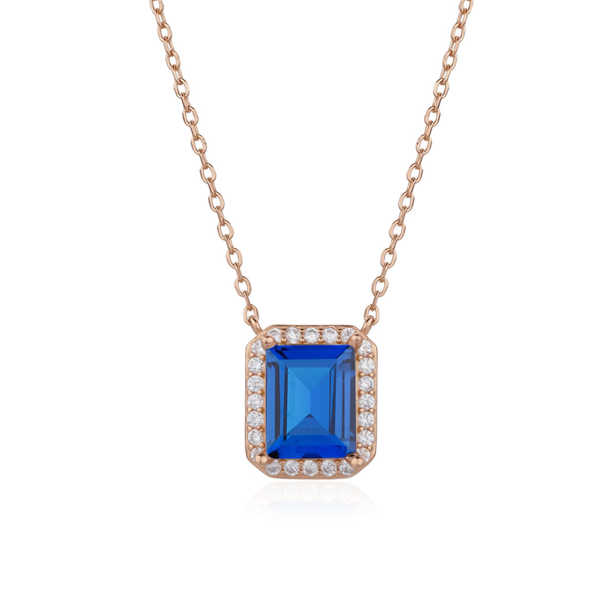 שרשרת אבן גדולה כחולה משובצת כסף 925 זהב אדום !BLING IT ON