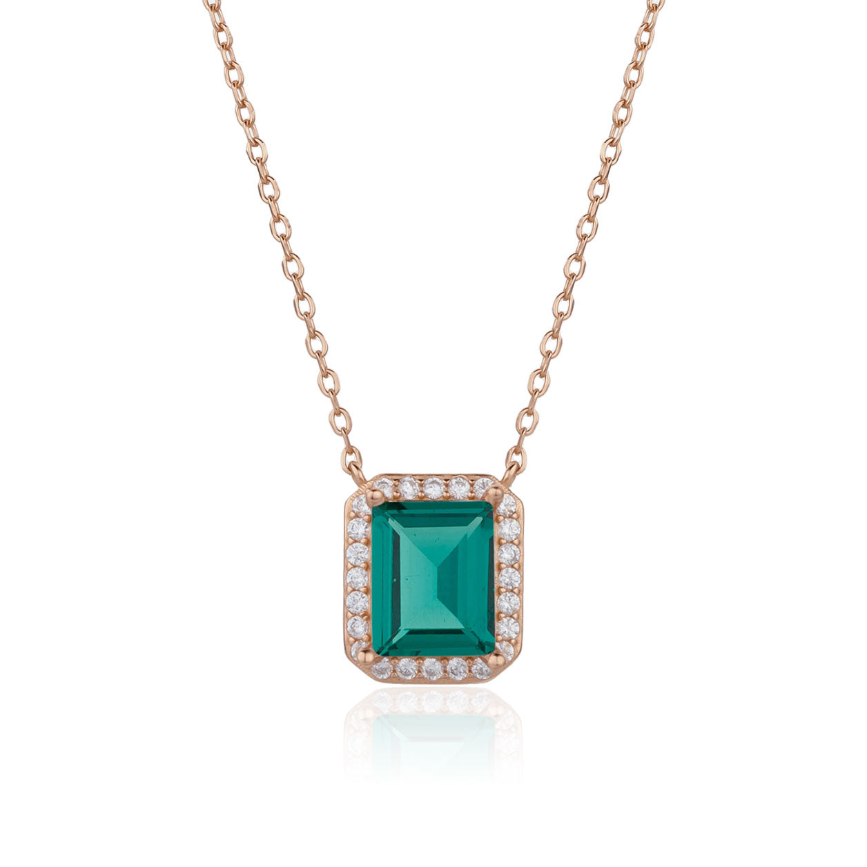 שרשרת אבן גדולה ירוקה משובצת כסף 925 זהב אדום !BLING IT ON