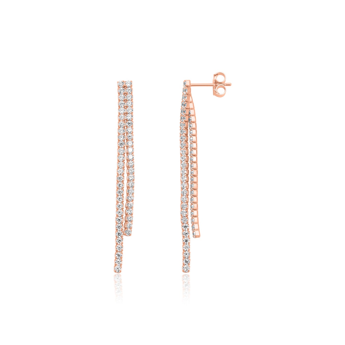 עגילי טניס נופלים כפולים כסף 925 זהב אדום