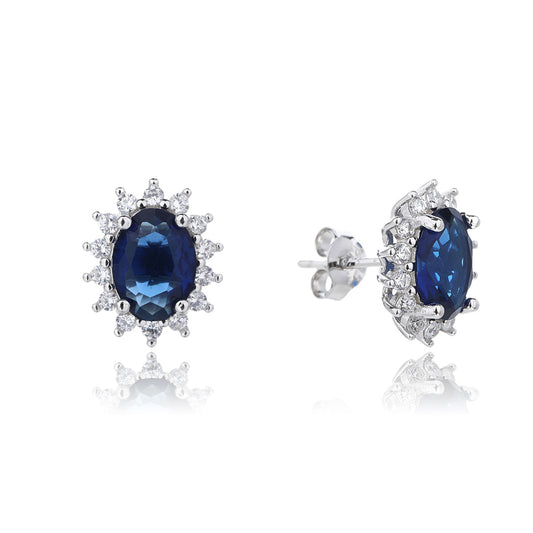 עגילים צמודים משובצים כחולים כסף 925