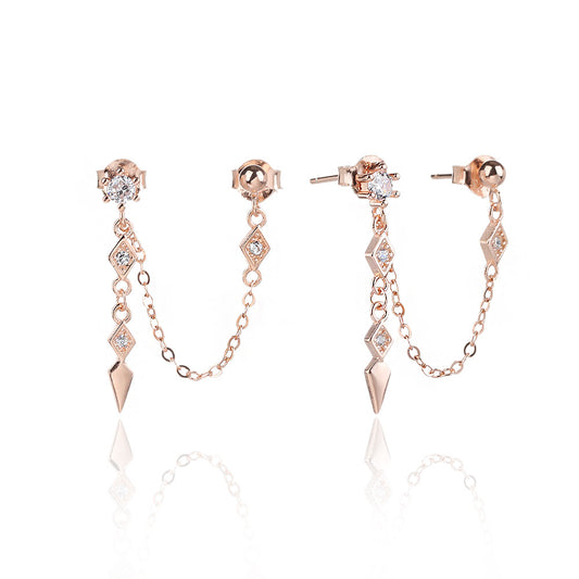 עגילי שרשרת נופלים כסף 925 זהב אדום !BLING IT ON