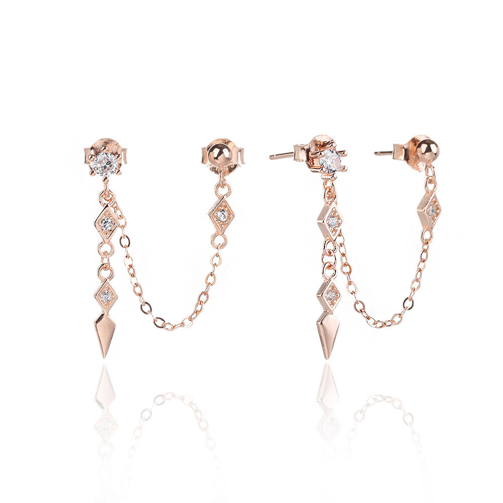 עגילי שרשרת נופלים כסף 925 זהב אדום !BLING IT ON