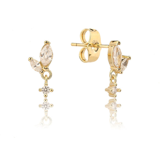 עגילים צמודים עם זוג טיפות בציפוי זהב 14 קראט .ALWAYS ON