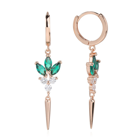 עגילי חישוק נופלים דמוי "פתית שלג" ירוק כסף 925 זהב אדום !BLING IT ON