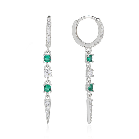 עגילי חישוק נופלים משובצים ירוקים כסף 925 !BLING IT ON