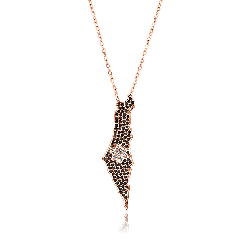 שרשרת ארץ ישראל משובץ כסף 925 זהב אדום !BLING IT ON