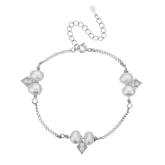 צמיד פנינים לבנות משובץ כסף 925 .ALWAYS ON