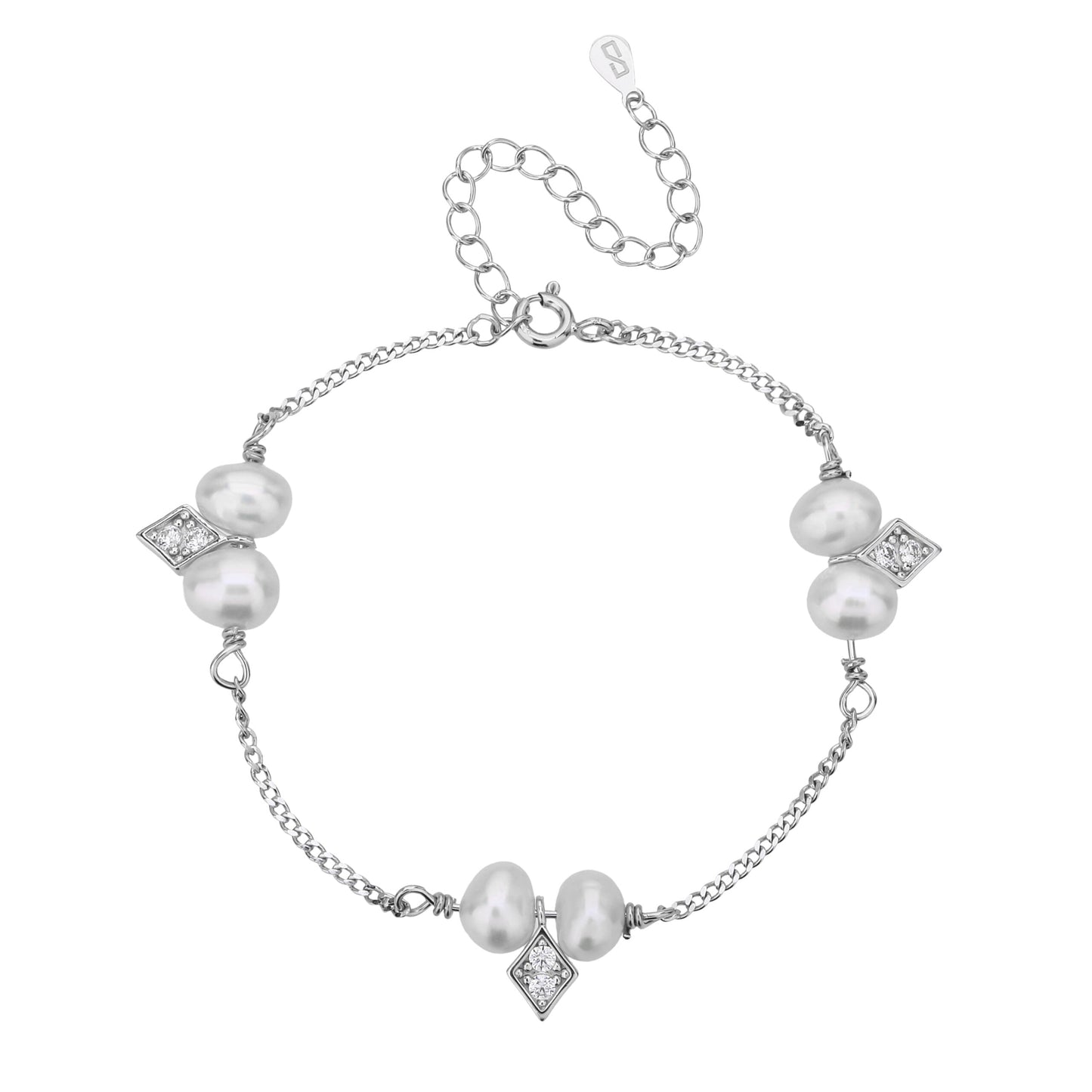 צמיד פנינים לבנות משובץ כסף 925 .ALWAYS ON