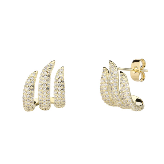 עגילים צמודים דמוי אש משובצים בציפוי זהב 14 קראט