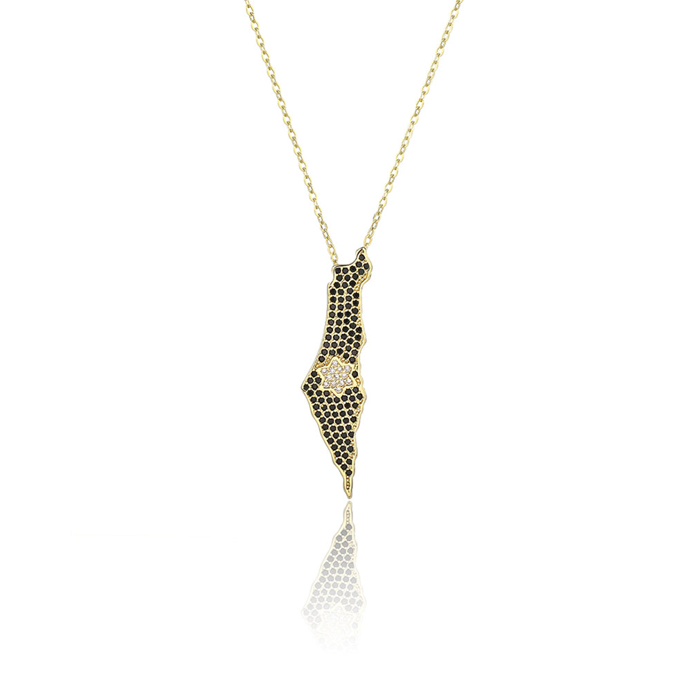 שרשרת ארץ ישראל משובץ בציפוי זהב 14 קראט !BLING IT ON