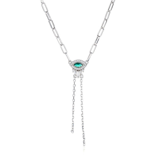 שרשרת חוליות עין משובצת ירוקה כסף 925 NOT JUST LUCK