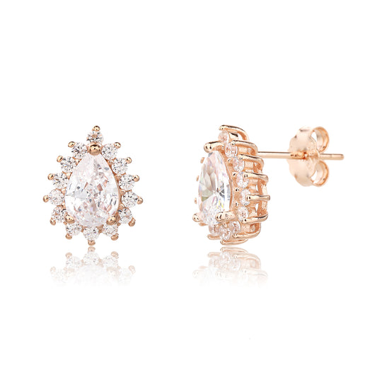 עגילים צמודים משובצים כסף 925 זהב אדום