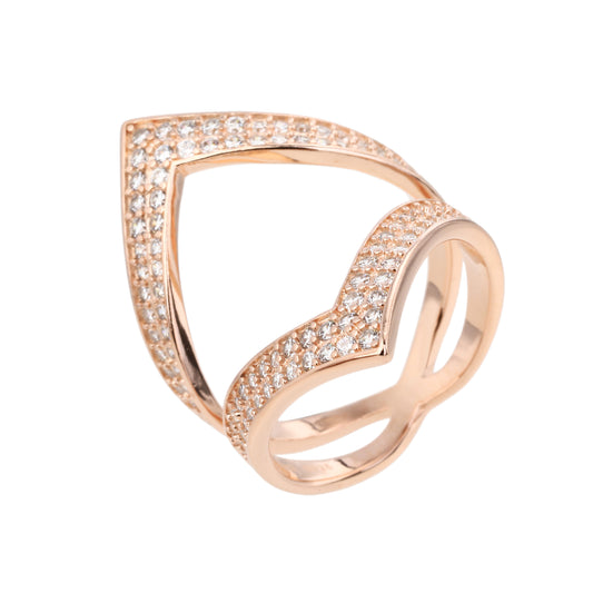 טבעת פתוחה משובצת כסף 925 זהב אדום