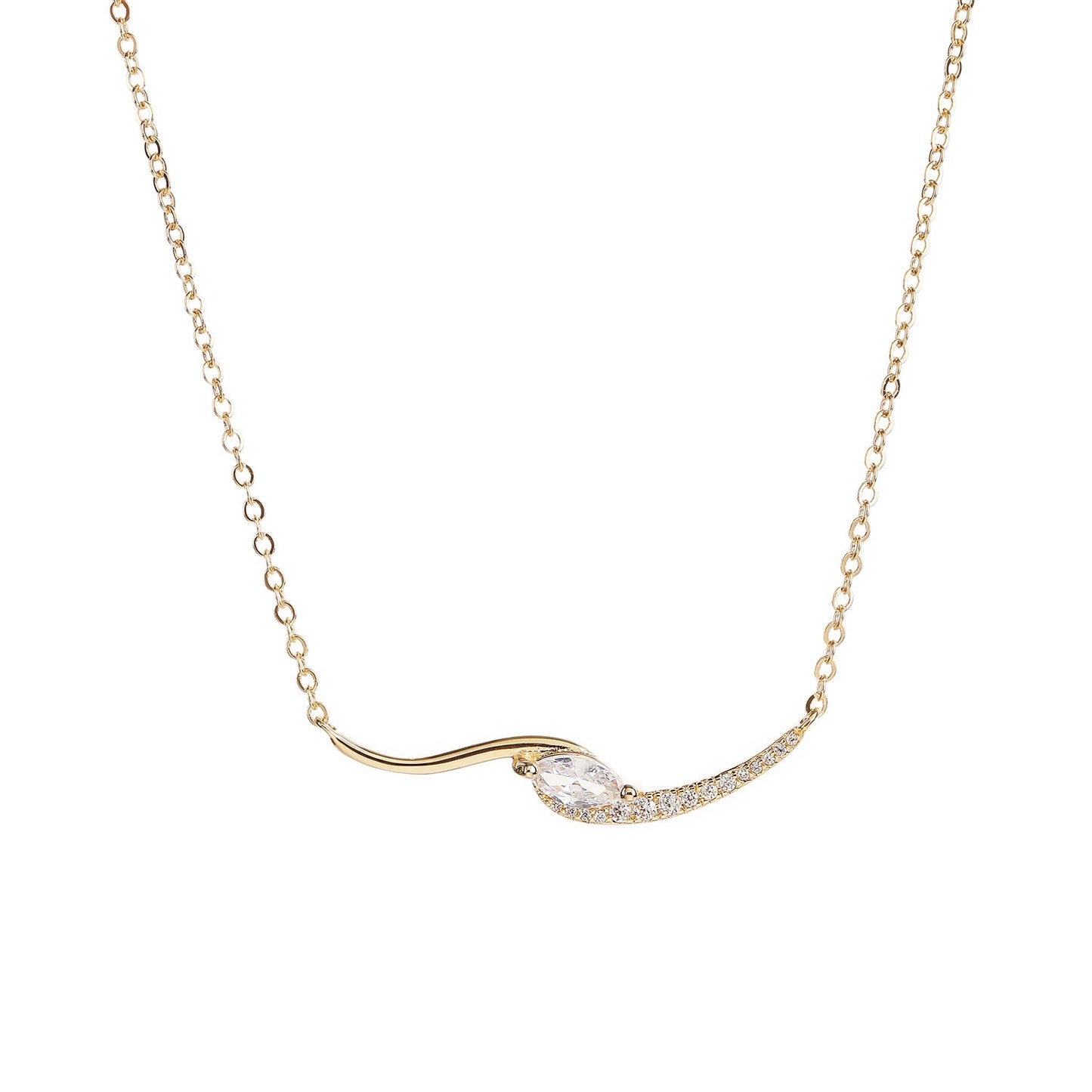 שרשרת תליון גל משובץ בציפוי זהב 14 קראט