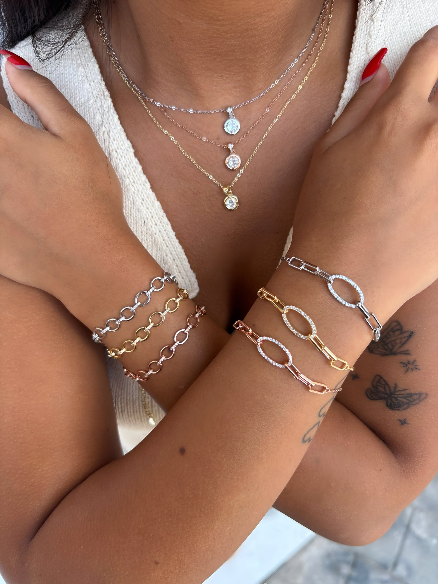 צמיד חוליות משובץ כסף 925 זהב אדום !BLING IT ON