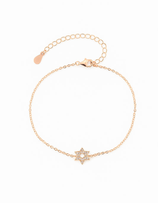 צמיד מגן דוד משובץ כסף 925 זהב אדום NOT JUST LUCK