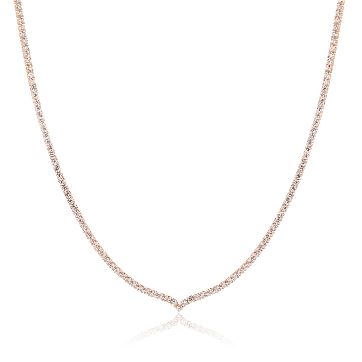 שרשרת טניס וי קצרה כסף 925 זהב אדום