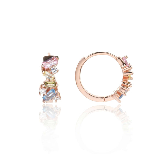 עגילי חישוק ציבעוניים בחיתוכים גיאומטריים כסף 925 זהב אדום .ALWAYS ON