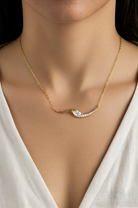 שרשרת תליון גל משובץ בציפוי זהב 14 קראט