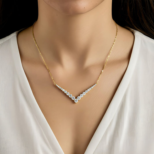 שרשרת וי משובצת בציפוי זהב 14 קראט