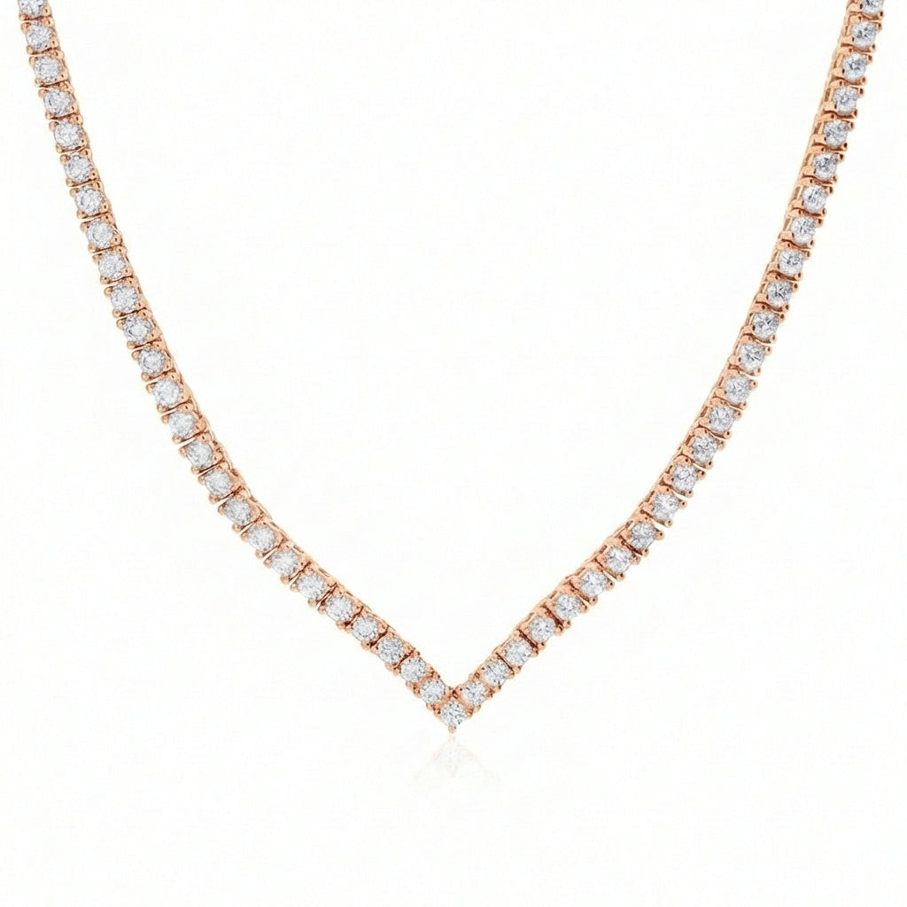 פרימיום - שרשרת טניס בעיצוב וי בציפוי זהב אדום