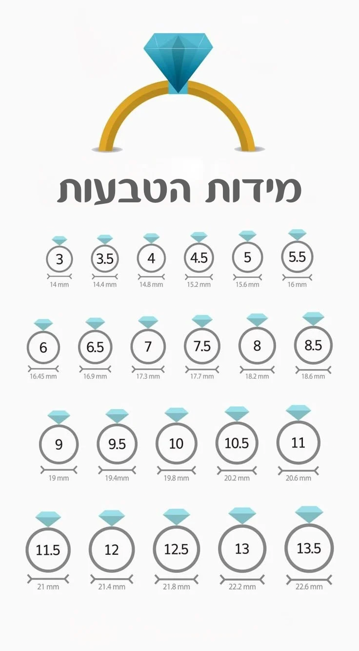 תמונה להמחשת מידות הטבעות