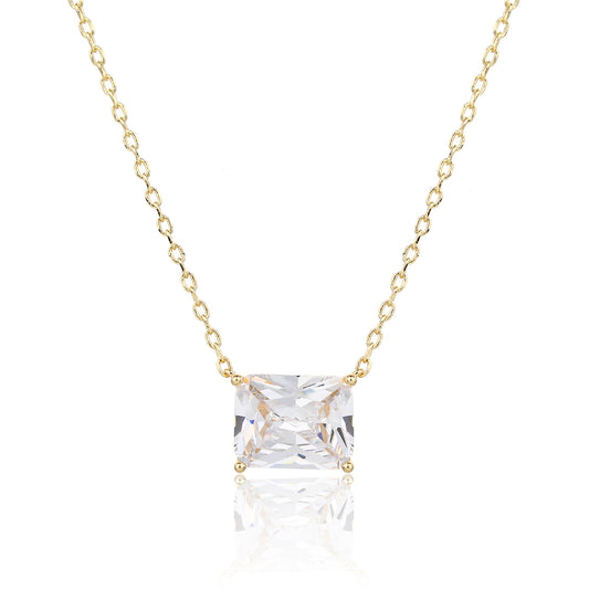 שרשרת תליון אבן מלבנית בציפוי זהב 14 קראט