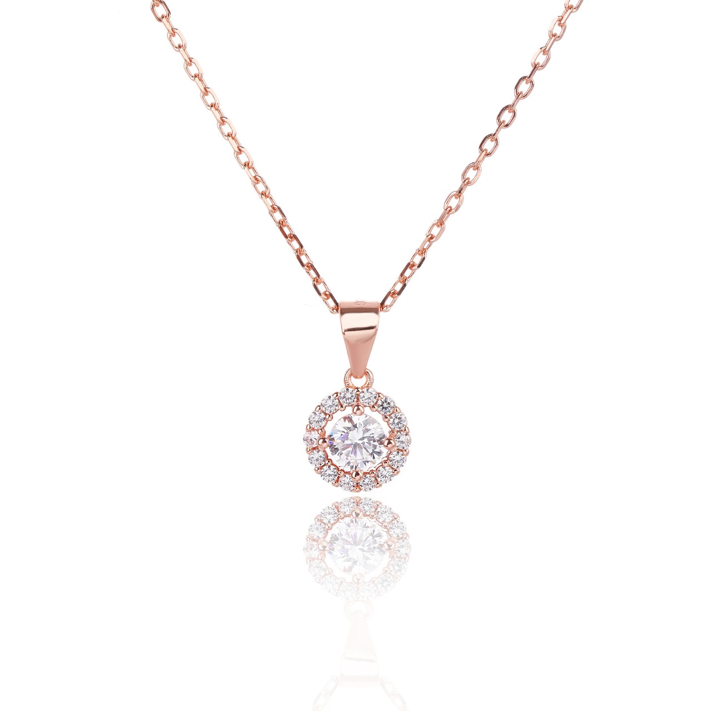 שרשרת תליון עגול משובץ כסף 925 זהב אדום