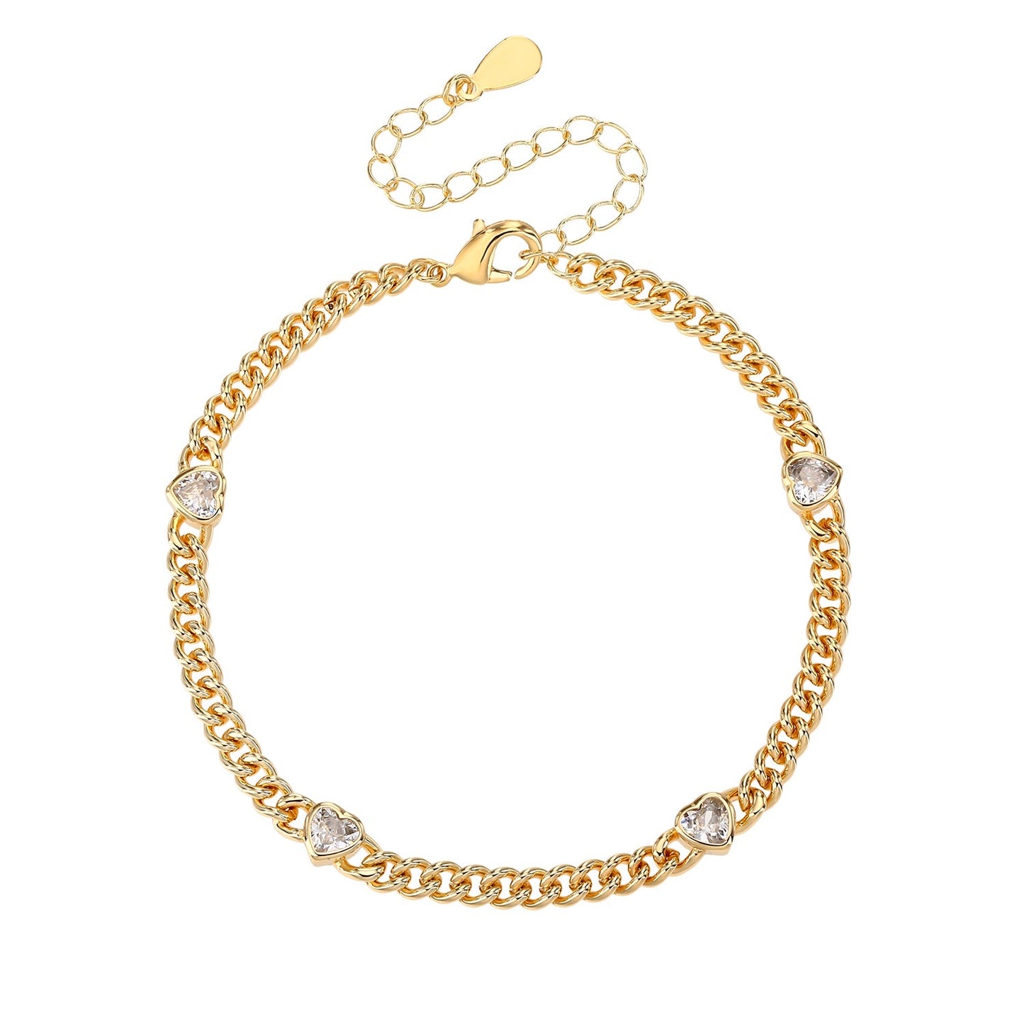 צמיד חוליות עם לבבות בציפוי זהב 14 קראט