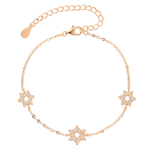 צמיד שלישיית מגני דוד כסף 925 זהב אדום NOT JUST LUCK