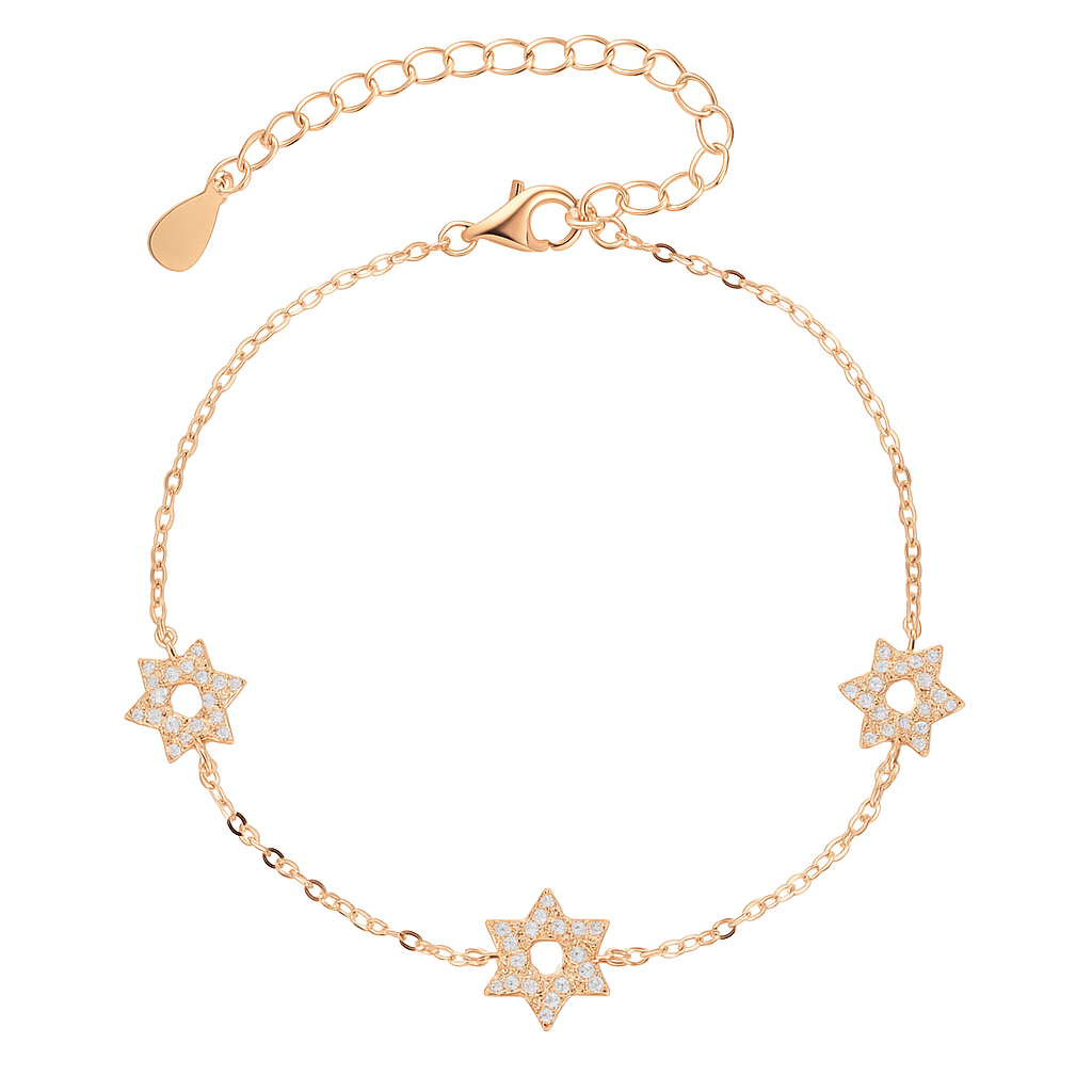 צמיד שלישיית מגני דוד כסף 925 זהב אדום NOT JUST LUCK