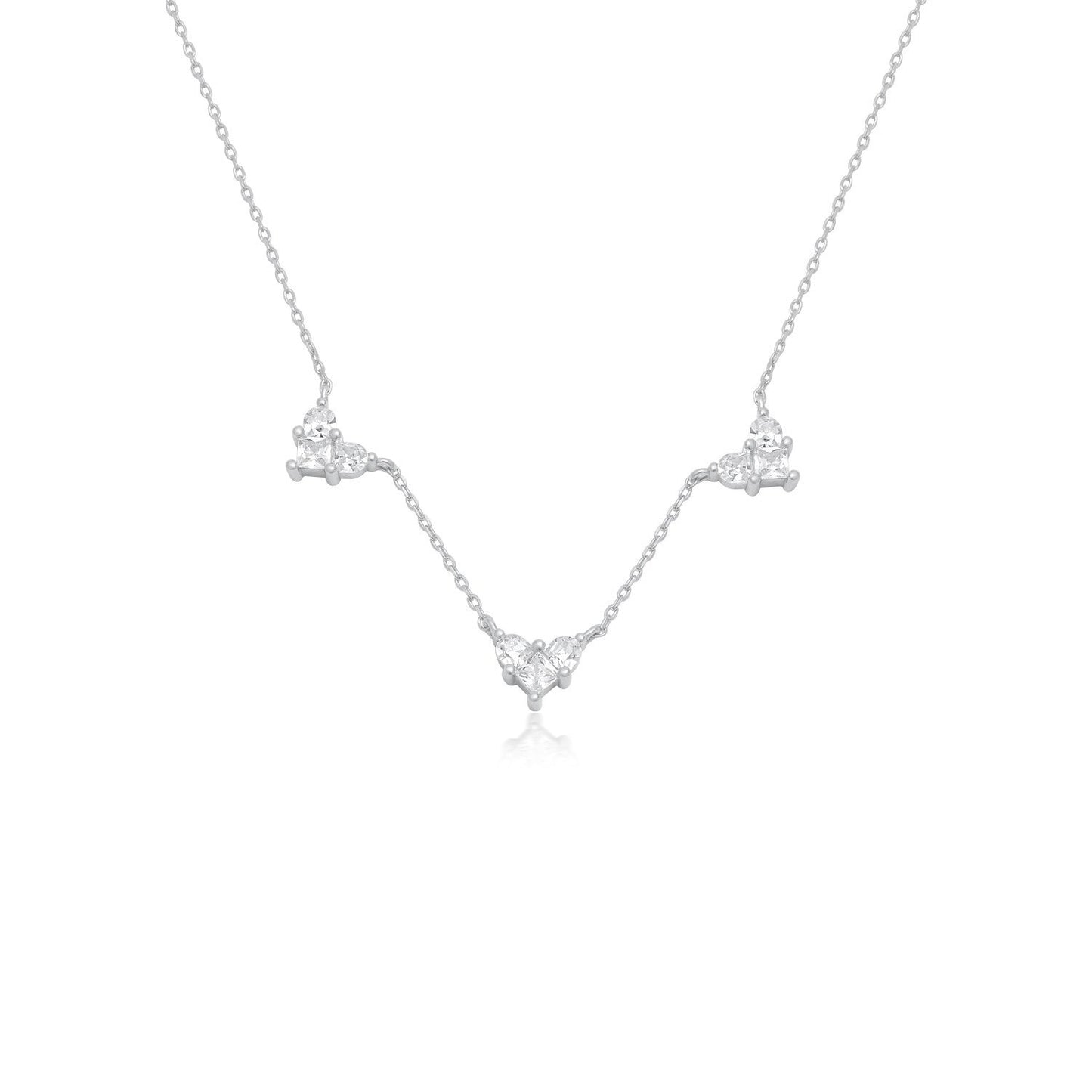 שרשרת קצרה משובצת לבבות כסף 925