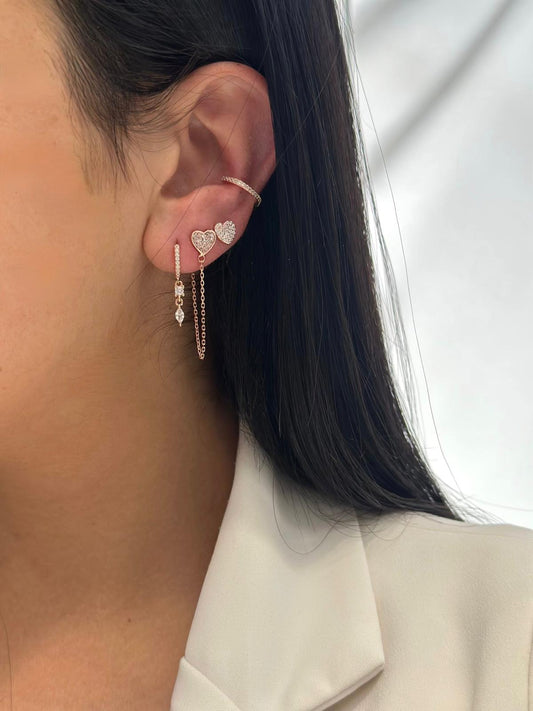 תמונת דוגמנית - עגילי חישוק אבן טיפה נופלת כסף 925 זהב אדום .ALWAYS ON