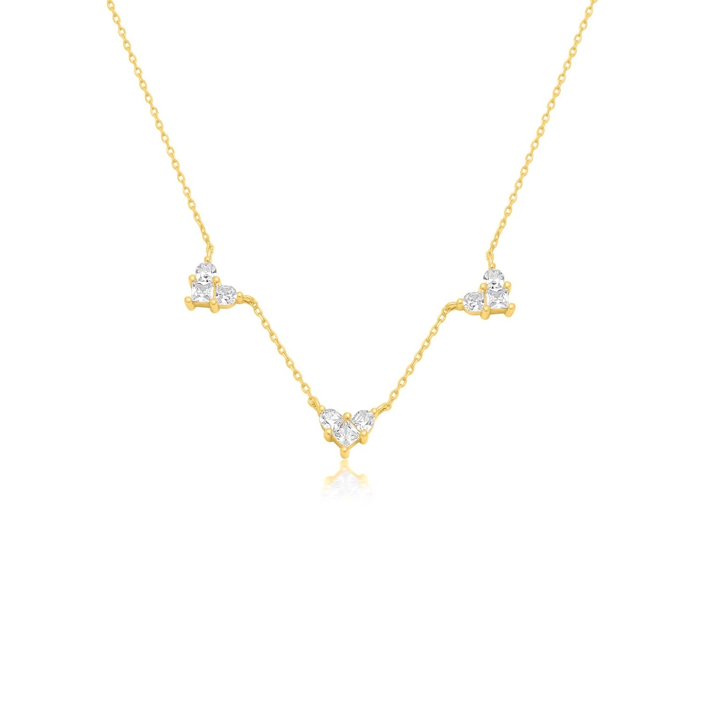 שרשרת תליוני לבבות קצרה בציפוי זהב