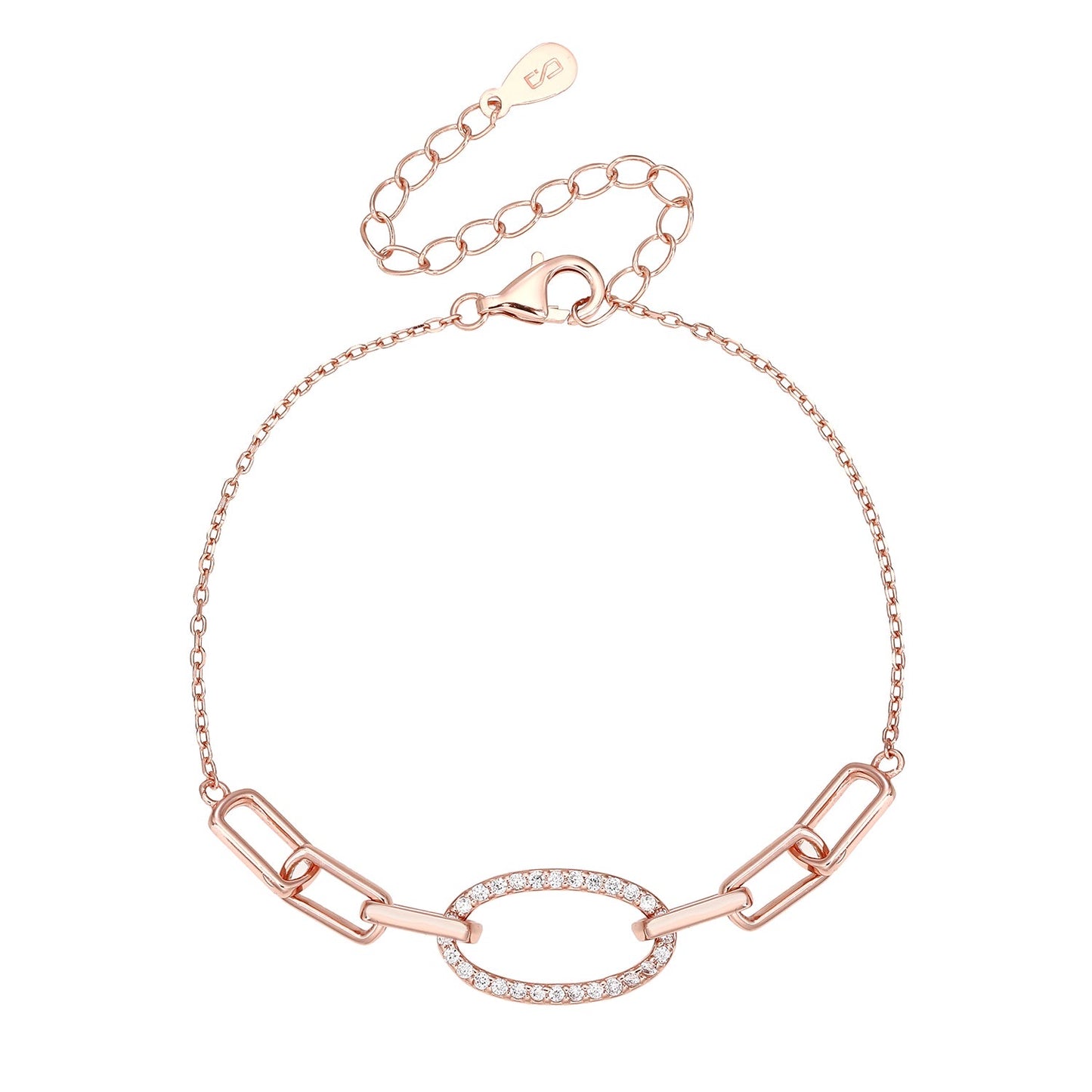 צמיד חוליות משובץ בציפוי זהב אדום