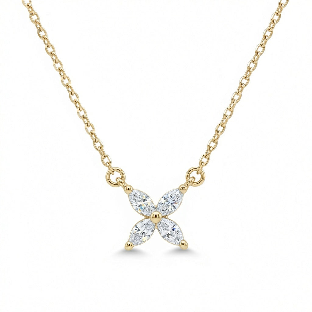 שרשרת תליון פרח ארבעה עלים בציפוי זהב