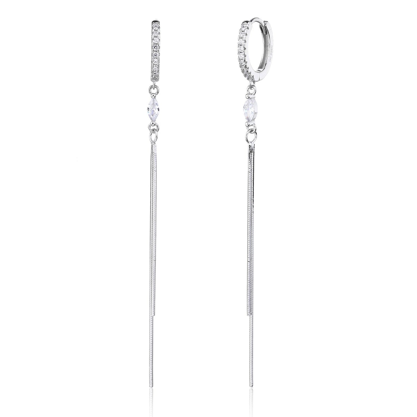 עגילי חישוק משובצים עם שרשרת כסף 925