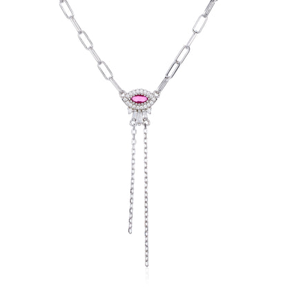 שרשרת חוליות עין משובצת ורודה כסף 925 NOT JUST LUCK