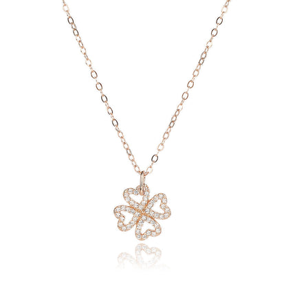 שרשרת עלה תלתן כסף 925 זהב אדום NOT JUST LUCK