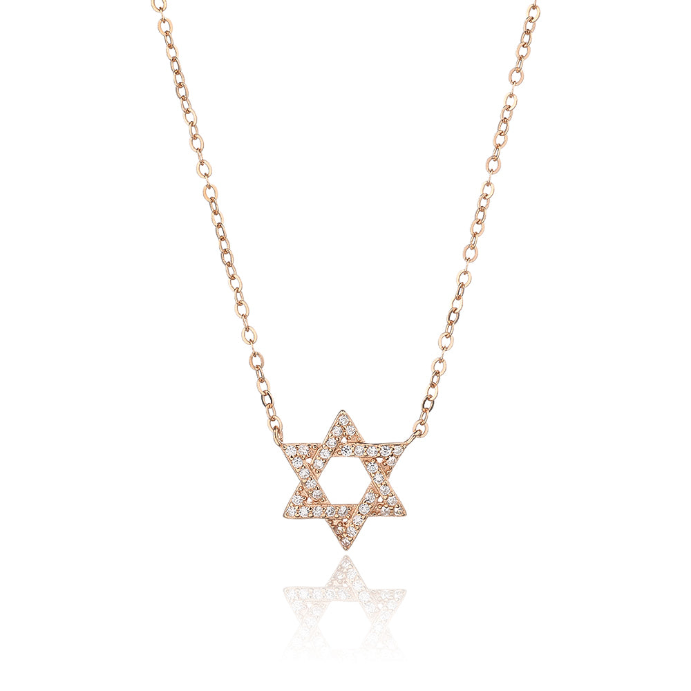 שרשרת תליון מגן דוד משובץ בציפוי זהב אדום