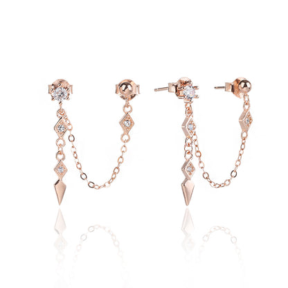 עגילי שרשרת נופלים כסף 925 זהב אדום !BLING IT ON