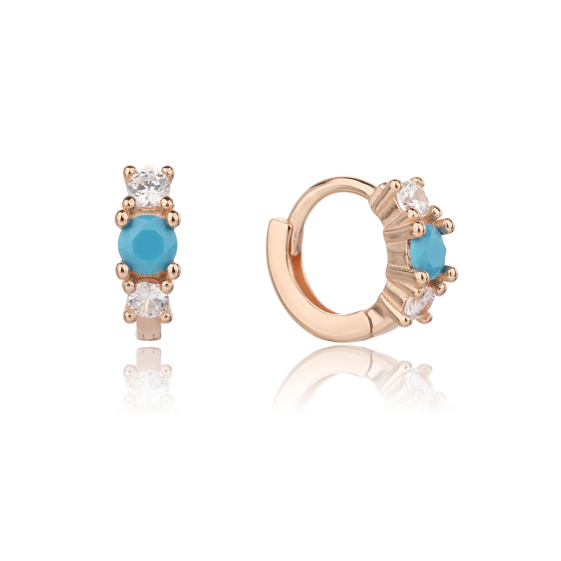 עגילי חישוק הליקס משובצים תכלת כסף 925 זהב אדום .ALWAYS ON