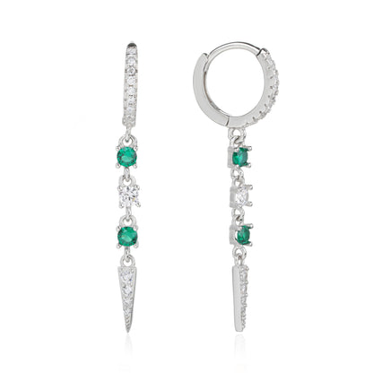 עגילי חישוק נופלים משובצים ירוקים כסף 925 !BLING IT ON