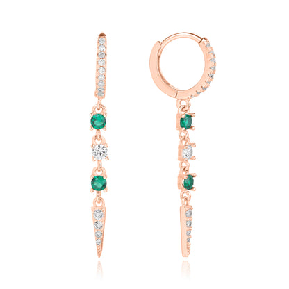 עגילי חישוק נופלים משובצים ירוקים כסף 925 זהב אדום !BLING IT ON