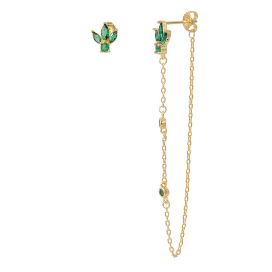 עגילים נופלים משובצים בציפוי זהב - ירוק