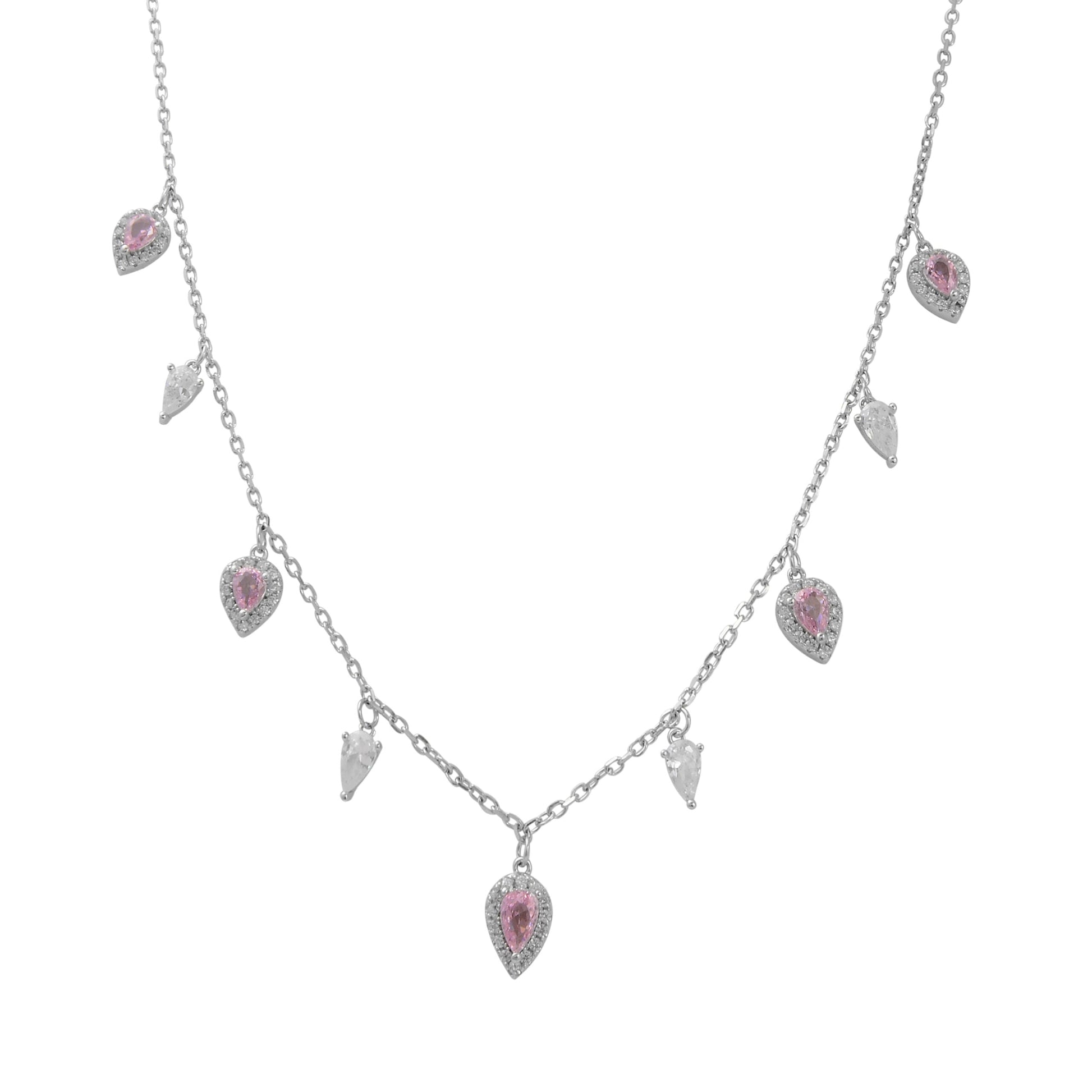 שרשרת צ'וקר עם תליוני טיפות ורודות כסף 925 !BLING IT ON