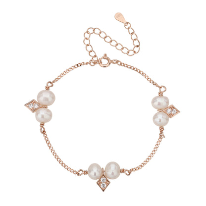 צמיד פנינים לבנות משובץ כסף 925 זהב אדום .ALWAYS ON