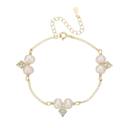 צמיד פנינים לבנות משובץ בציפוי זהב 14 קראט !BLING IT ON